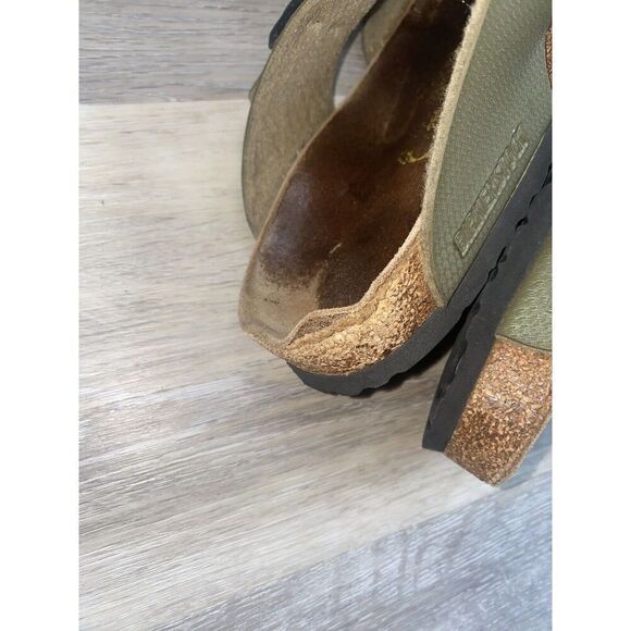 Birkenstock Leather Sandals Size 8W WoMens Green Color Double Buckle READ - Picture 8 of 14